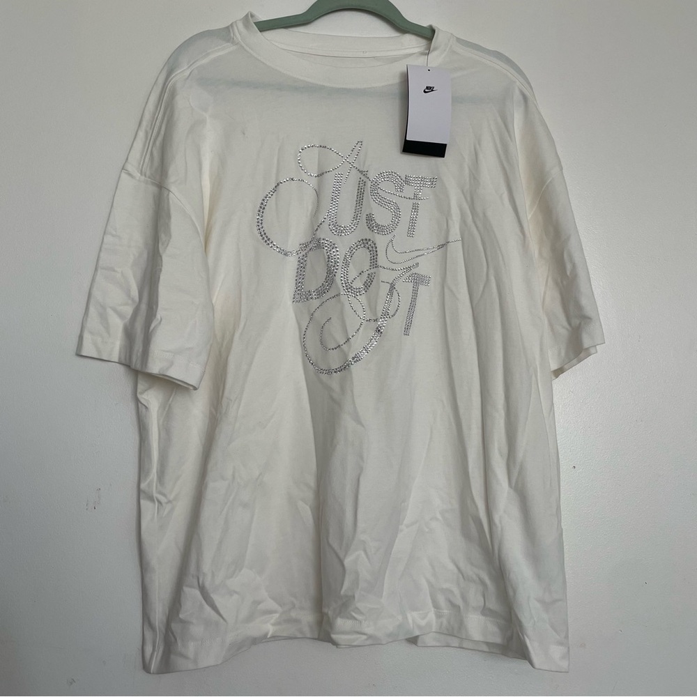 Women’s Nike Oversized Rhinestone Just Do It Tee Cream Size Medium